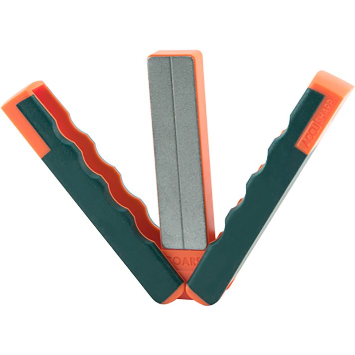 AccuSharp 077C Paddle Sharpener Folding Fine, Coarse Diamond Sharpener Gray/Orange Overmolded Rubber Handle