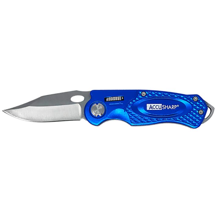 AccuSharp 701C Sport3" Folding Plain Stainless Steel Blade/Blue Anodized Aluminum Handle Includes Belt Clip