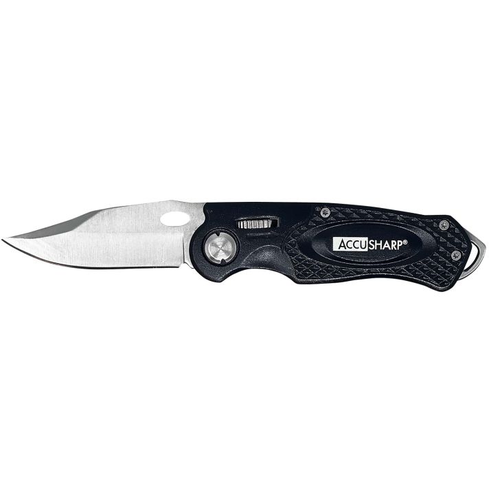 AccuSharp 703C Sport3" Folding Plain Stainless Steel Blade/Black Anodized Aluminum Handle Includes Belt Clip