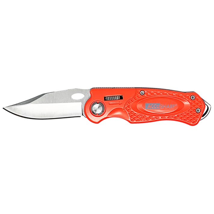 AccuSharp 709C Sport3" Folding Plain Stainless Steel Blade/Blaze Orange Anodized Aluminum Handle Includes Belt Clip