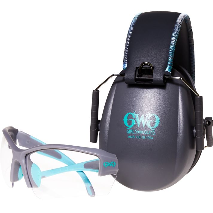 Girls With Guns 2388 Assure Protective Safety Glasses & Muff Combo Women Clear Lens Anti-Scratch Gray Frame