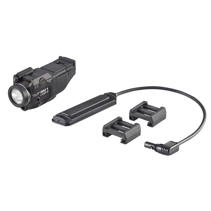 Streamlight 69445 TLR-1 RM w/Laser Black Anodized Aluminum, 500 Lumens White LED Bulb/Red Laser, 210 Meters Beam, Picatinny Rail Mount