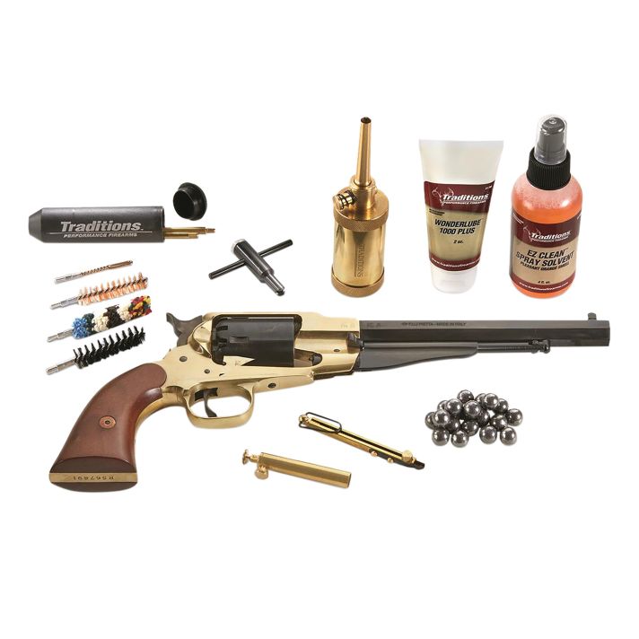 Traditions FRS18581 1858 Army SAO 44 Cal 8" 6 Shot Brass Frame Blued Barrel/Blued Cylinder Walnut Grip Redi-Pack