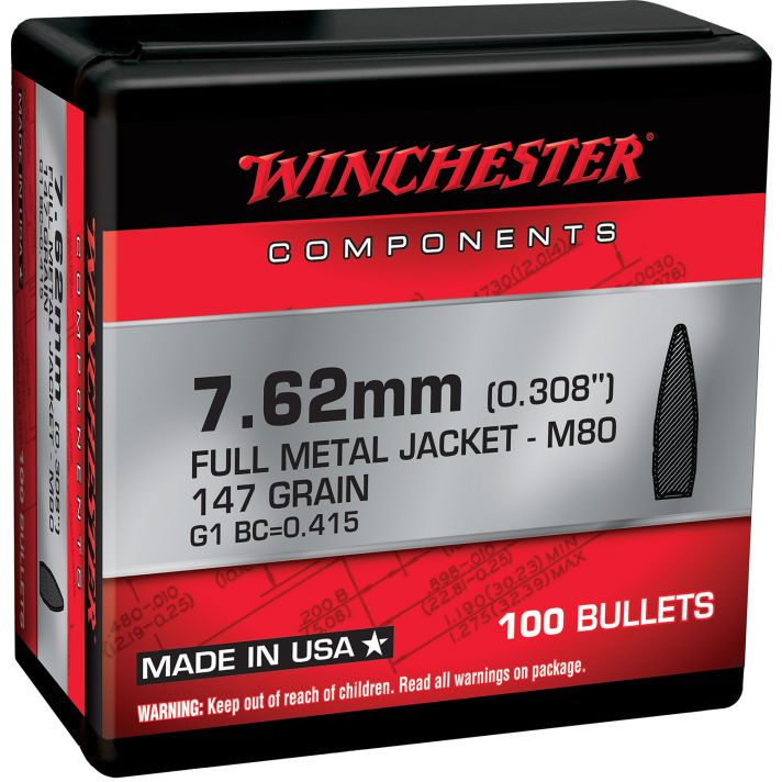 Winchester Ammo WB762147NX Centerfire Rifle308Win 7.62x51mmNATO 147gr Full Metal Jacket 100 Per Box/10 Case