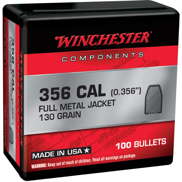 Winchester Ammo WB38MC130X Centerfire Handgun Reloading 38Cal 130gr Full Metal Jacket 100 Per Box/10 Case
