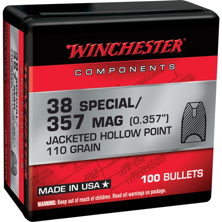 Winchester Ammo WB38HP110X Centerfire Handgun Reloading 38Special 110gr Jacketed Hollow Point 100 Per Box/10 Case