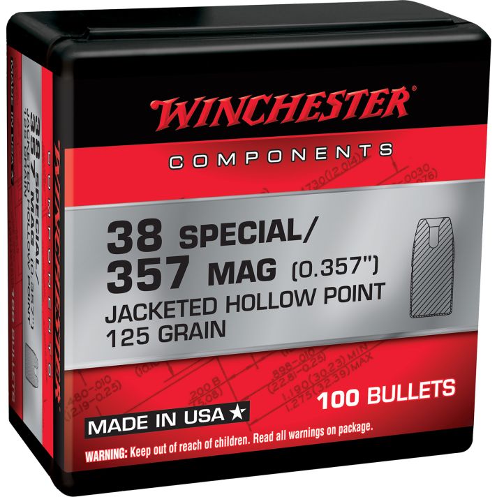Winchester Ammo WB38HP125X Centerfire Handgun Reloading 38Special 125gr Jacketed Hollow Point 100 Per Box/10 Case