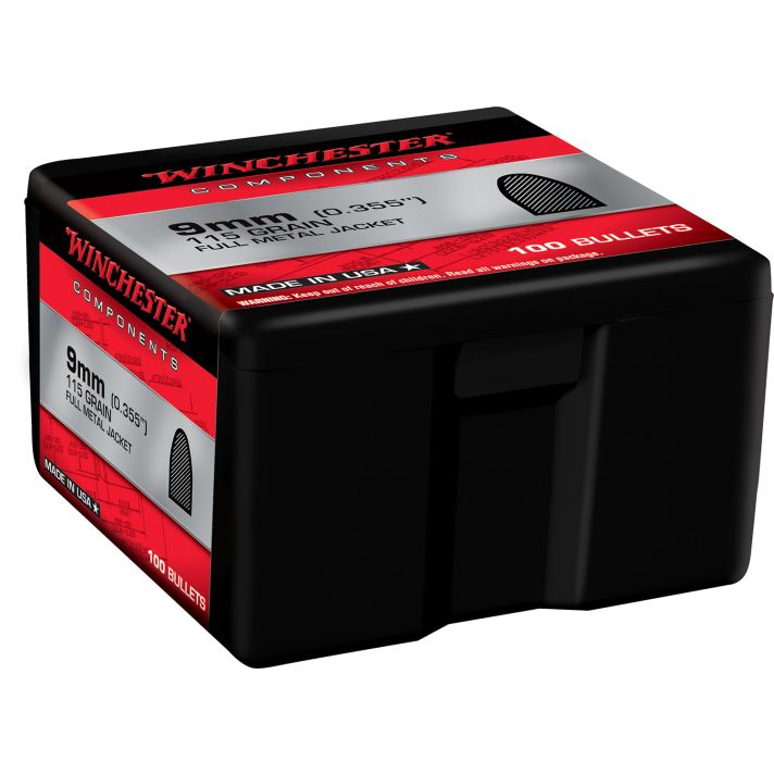 Winchester Ammo WB9FB115X Centerfire Handgun Reloading 9mm 115gr Full Metal Jacket 100 Per Box/10 Case