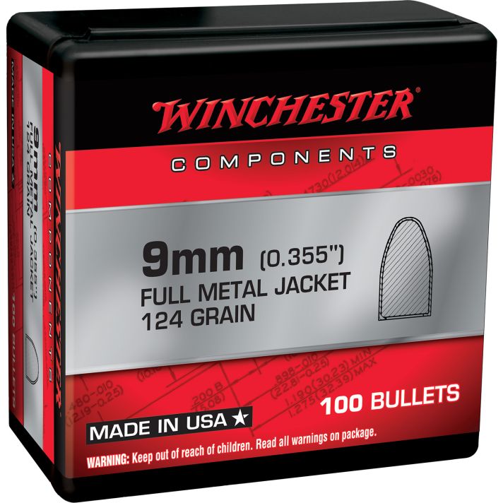 Winchester Ammo WB9MC124X Centerfire Handgun Reloading 9mm 124gr Full Metal Jacket 100 Per Box/10 Case