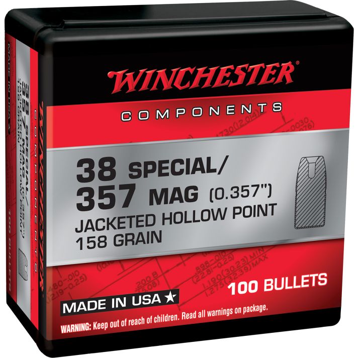 Winchester Ammo WB357H158X Centerfire Handgun Reloading 357Mag 158gr Jacketed Hollow Point 100 Per Box/10 Case