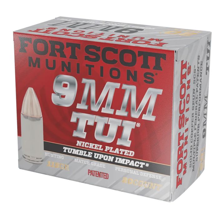 Fort Scott Munitions 9MM115SCVNIC Tumble Upon Impact (TUI)9mmLuger 115gr Solid Copper Spun 20 Per Box/25 Case