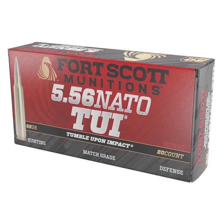 Fort Scott Munitions 556062SCV Tumble Upon Impact (TUI)5.56x45mmNATO 62gr Solid Copper Spun 20 Per Box/25 Case