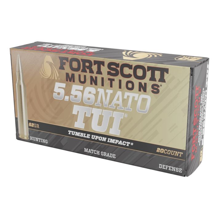 Fort Scott Munitions 556062SBV1 Tumble Upon Impact (TUI)5.56x45mmNATO 62gr Solid Brass Spun 20 Per Box/25 Case