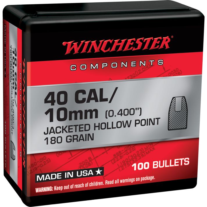 Winchester Ammo WB40HP180X Centerfire Handgun Reloading 40S&W 180gr Jacketed Hollow Point 100 Per Box/10 Case