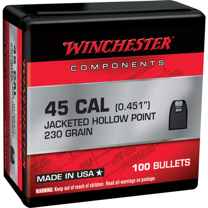 Winchester Ammo WB45HP230X Centerfire Handgun Reloading 45Cal 230gr Jacketed Hollow Point 100 Per Box/10 Case