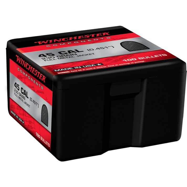 Winchester Ammo WB45MC230X Centerfire Handgun Reloading 45Cal 230gr Full Metal Jacket 100 Per Box/10 Case
