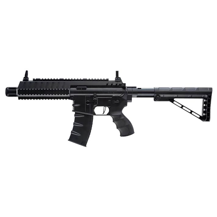 RWS/Umarex 2252120 Steel Strike Air Rifle CO2 177 BB Single Shot Or 6Round Burst Mode, 30rd Drop Free Magazine, 900 BB Capacity Reservoir, Flat Top Picatinny Rail, Flip Up Sights, Adjustable Stock