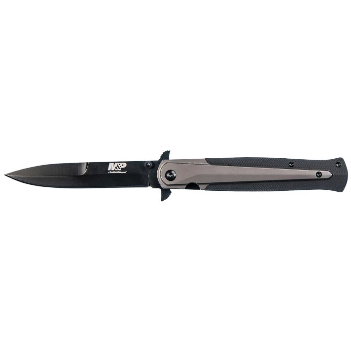 Smith & Wesson Knives 1085899 M&P Tactical Stiletto 4" Folding Spear Point Plain Stainless Steel Blade FRN Black/FDE Includes Pocket Clip