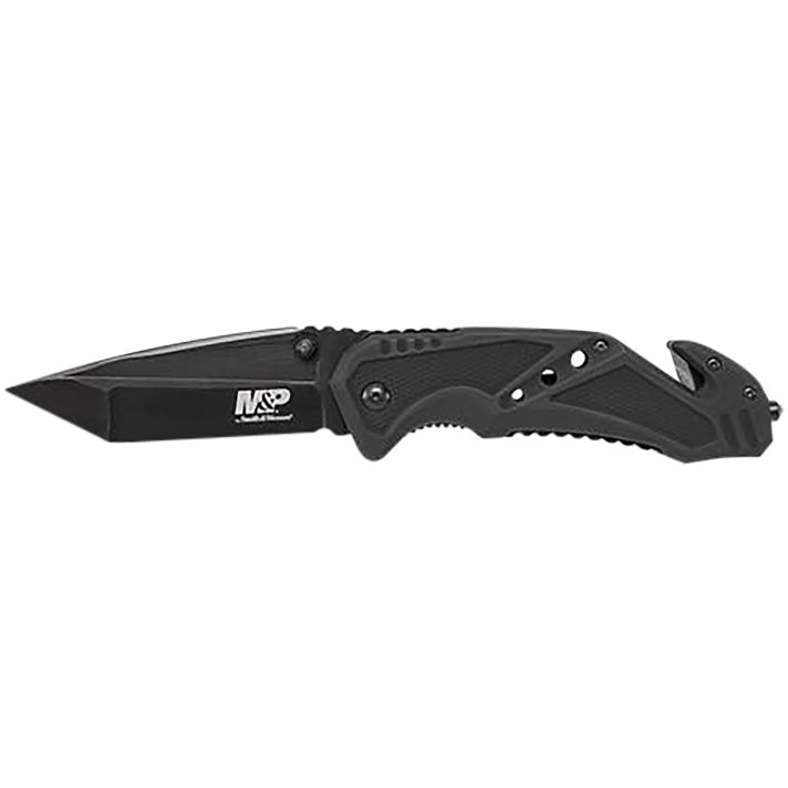 Smith & Wesson Knives SWMP11BCP M&P Rescue 3.80" Folding Tanto Plain Black Stainless Steel Blade Black G10 Handle Features Glass Breaker/Seat Belt Cutter Includes Pocket Clip