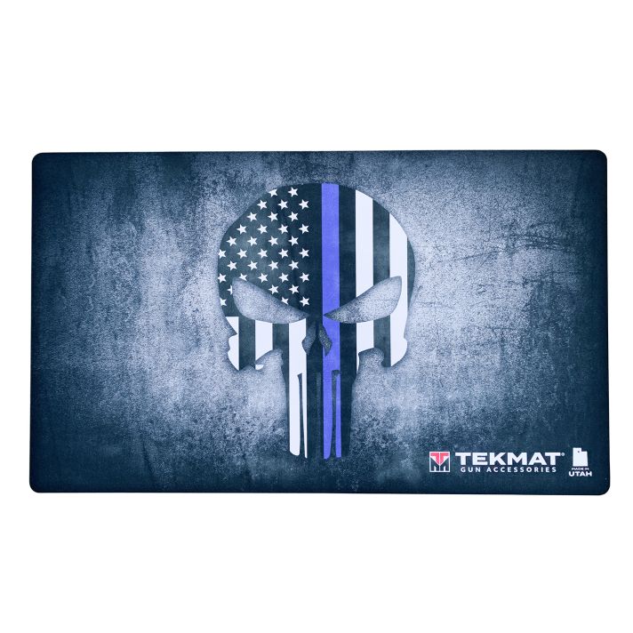TekMat TEK42BLUELINE Blue Line Punisher Door Mat Multi Color Rubber 42" Long Blue Line Punisher Skull