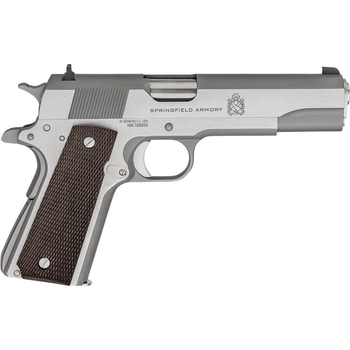 Springfield Armory PBD9151L 1911 Mil-Spec Defend Your Legacy 45 ACP 7+1, 5" Stainless Steel Match Grade Barrel, Stainless Serrated Slide, Stainless Steel Frame w/Beavertail, Checkered Wood Grip