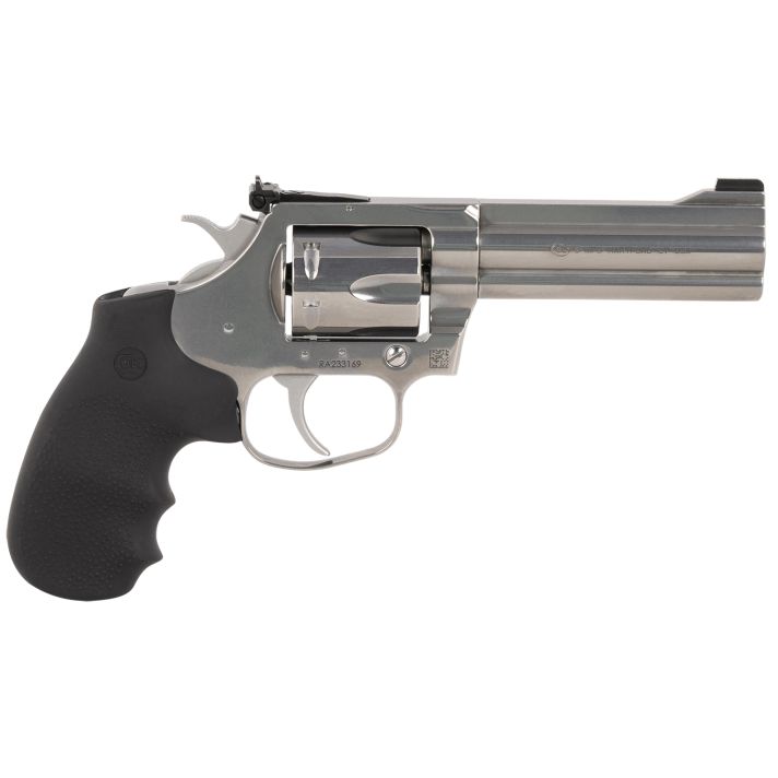 Colt Mfg KCOBRASB4NS King Cobra Target 357 Mag 6 Shot 4.25" Brushed Stainless Steel Barrel, Cylinder & Frame, Black Hogue Rubber w/Finger Grooves Grip
