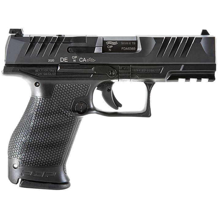 Walther Arms 2854686 PDPCompact Frame 9mm Luger 10+1 4" Black Steel Barrel, Black Optic Ready/Serrated Steel Slide, Black Polymer Frame w/Picatinny Rail, Textured Polymer Grip, Ambidextrous