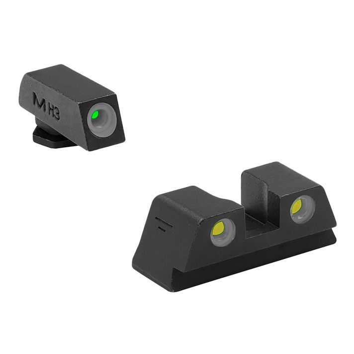 Meprolight USA 102203201 Tru-DotGreen Tritium White Outline Front Sight-Yellow Tritium White Outline Rear Sight Glock 42/43/43X/48