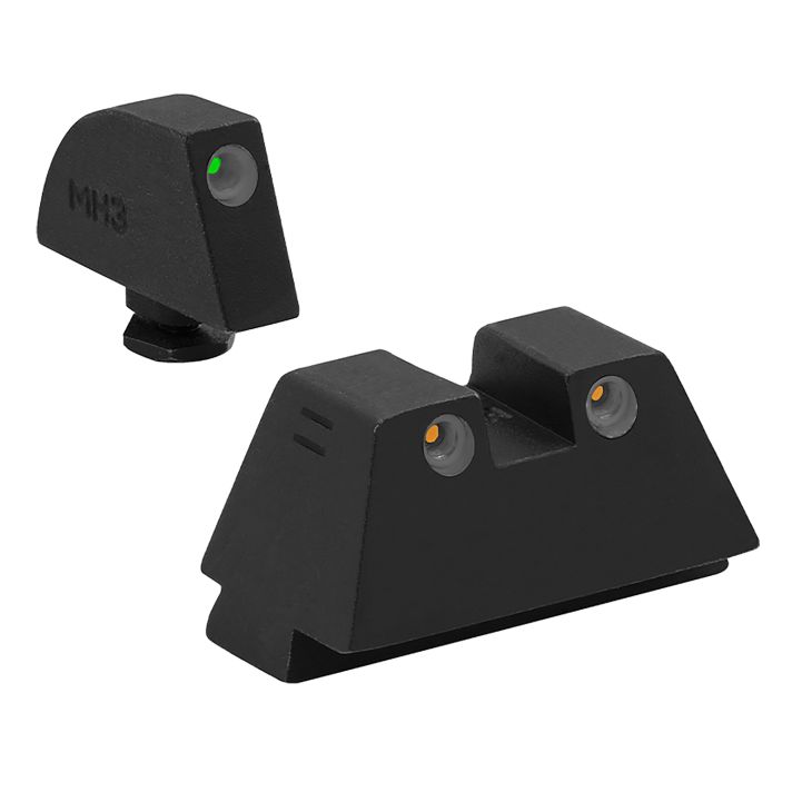 Meprolight USA 102243391 Tru-DotGreen Tritium White Outline Front Sight-Orange Tritium White Outline Rear Sight Glock 17/17L/19/22/23