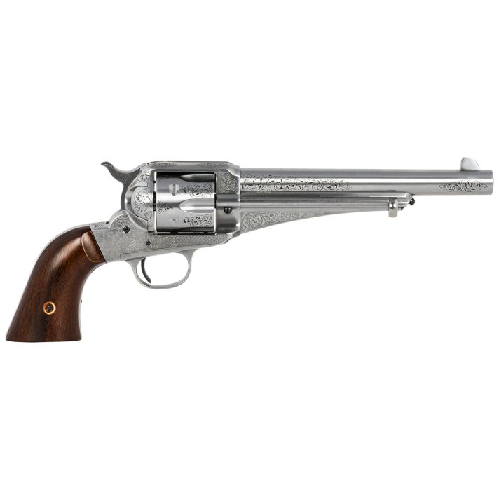Taylors & Company 550389 1875 Army Outlaw 45 Colt (LC) Caliber with 7.50" Barrel, 6rd Capacity Cylinder, Overall White Engraved Finish Steel & Walnut Grip