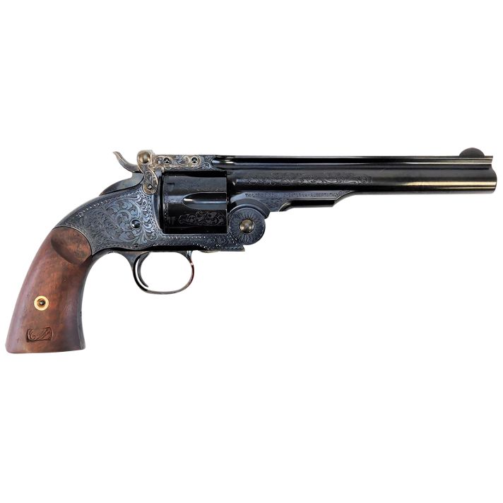 Taylors & Company 550644 Top Break Schofield 45 Colt (LC) 6rd 7" Blued Engraved Steel Walnut Grip
