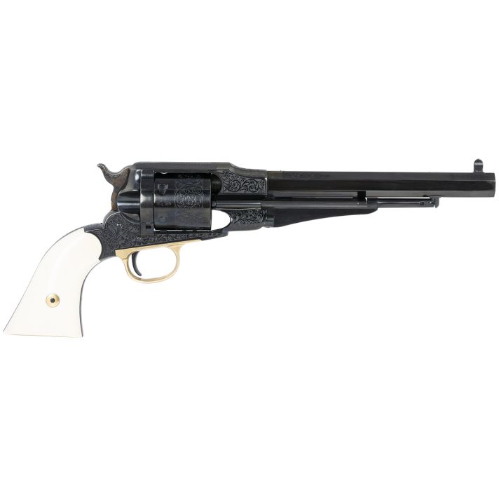 Taylors & Company 550761 Remington Conversion LawDawg 45 Colt (LC) Caliber with 8" Barrel, 6rd Capacity Cylinder, Overall Blued Engraved Finish Steel & 2-Piece Ivory Grip