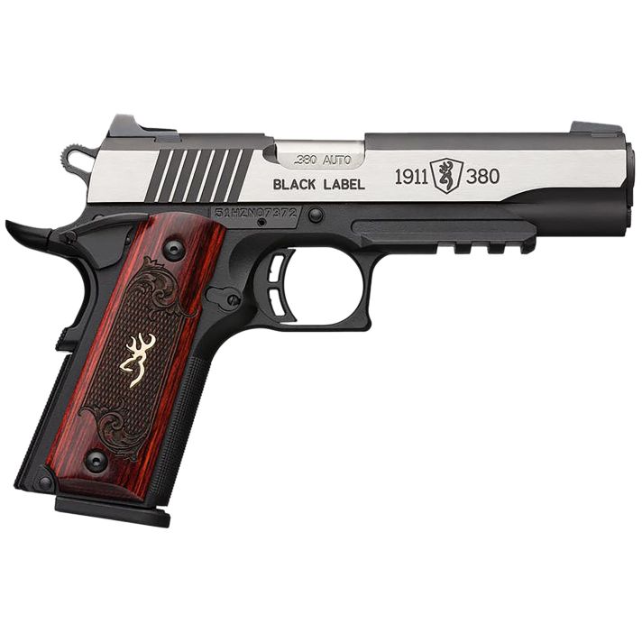 Browning 051969492 1911-380 Black Label Medallion Pro 380 ACP 4.25" 8+1 Matte Black Stainless Steel with Black Accents Rosewood with Integrated Gold Buck Mark Inlay Grip Fixed 3-Dot Picatinny Rail