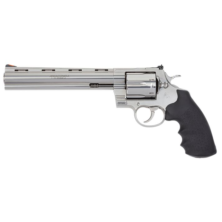 Colt Mfg ANACONDASP8RTS Anaconda44 Mag 6 Shot 8" Stainless Recessed Target/Vent Rib Barrel, Cylinder & Frame, Black Hogue Rubber w/Finger Grooves Grip