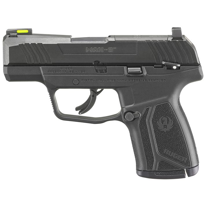 Ruger 3501 Max-99mm Luger 10+1 3.20" Black Oxide Alloy Steel Barrel, Black Oxide Optic Ready/Serrated Steel Slide, Black Polymer Frame, Black Polymer Grip, Right Hand