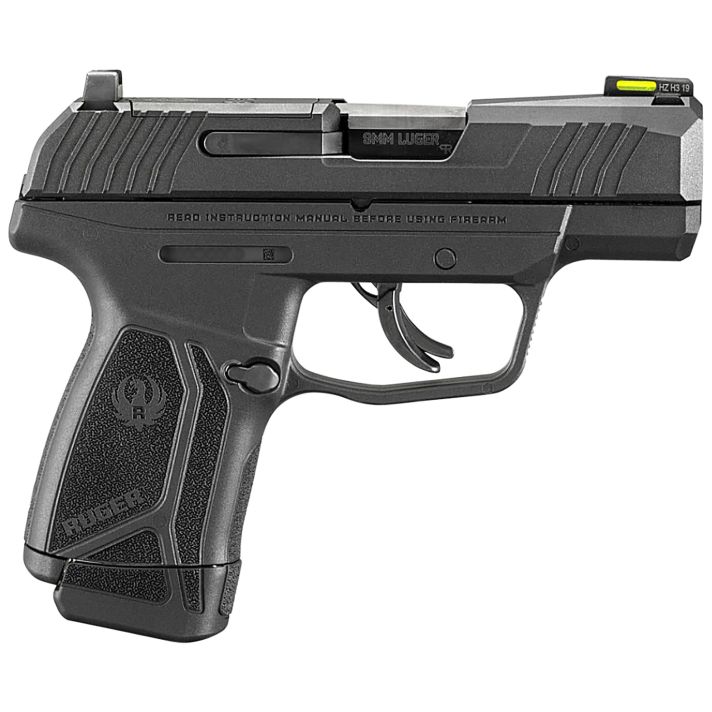 Ruger 3503 Max-99mm Luger 12+1 3.20" Black Oxide Alloy Steel Barrel, Black Oxide Optic Ready/Serrated Steel Slide, Black Polymer Frame, Black Polymer Grip, Right Hand