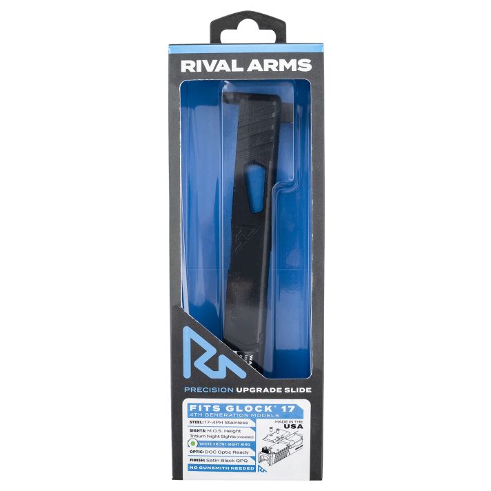Rival Arms RA-RA11G105E Precision Slide A1 with Docter Cut Satin QPQ Black 17-4 Stainless Steel MOS Height Tritium Night Sights with White Front Installed for Glock 17 Gen4