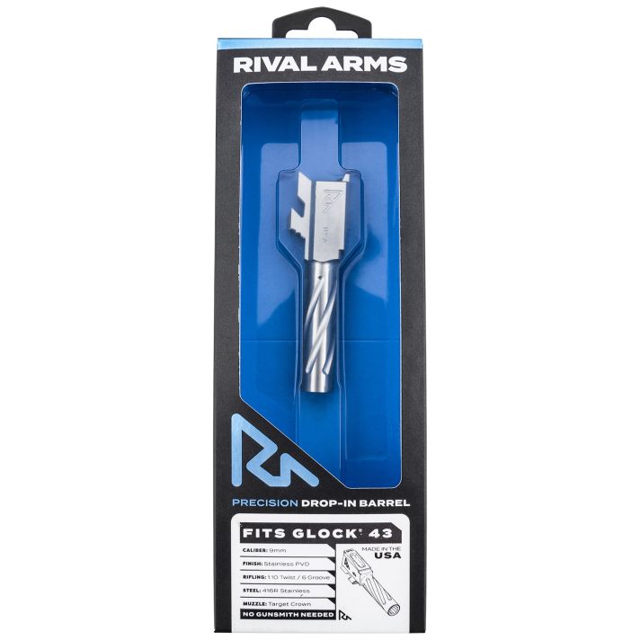 Rival Arms RA-RA20G301D Precision V1 Drop-In Barrel 9mm Luger 3.41" Stainless PVD Finish 416R Stainless Steel Material for Glock 43, 43X