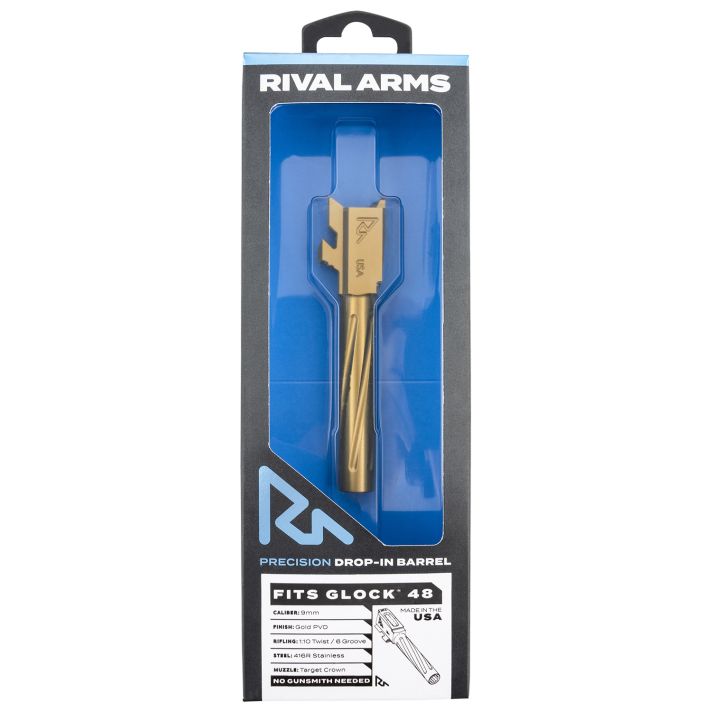 Rival Arms RA-RA20G801E Precision V1 Drop-In Barrel 9mm Luger 4.17" Gold PVD Finish 416R Stainless Steel Material for Glock 48