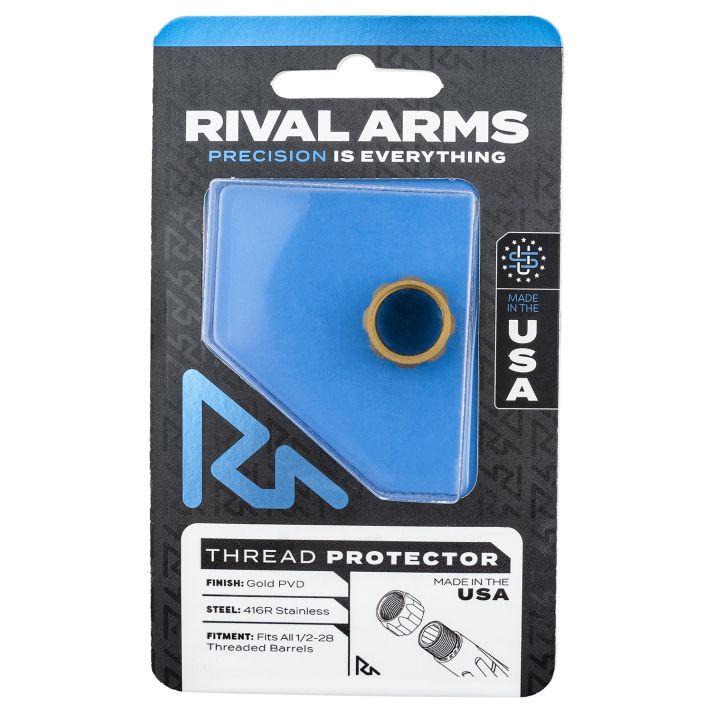 Rival Arms RARA300001E Thread Protector9mm Luger Gold PVD 416R Stainless Steel 1/2"-28 tpi