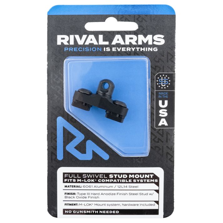 Rival Arms RA-RA92M1B Full Swivel Stud MountBlack 6061-T6 Aluminum with Black Anodized 12L14 Steel Stud for M-LOK Mount System