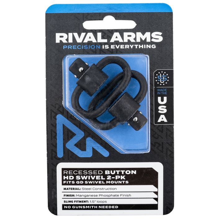 Rival Arms RA-RA92S2A HD Swivel SetBlack Manganese Phosphate Steel with 1.5" Loops & Recessed Button