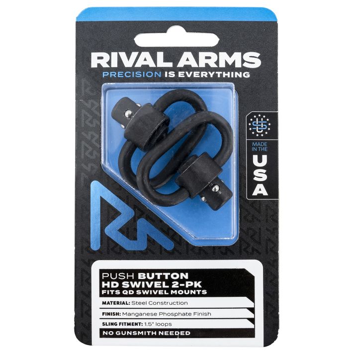 Rival Arms RA-RA92S1A HD Swivel SetBlack Manganese Phosphate Steel with 1.5" Loops & Push Button