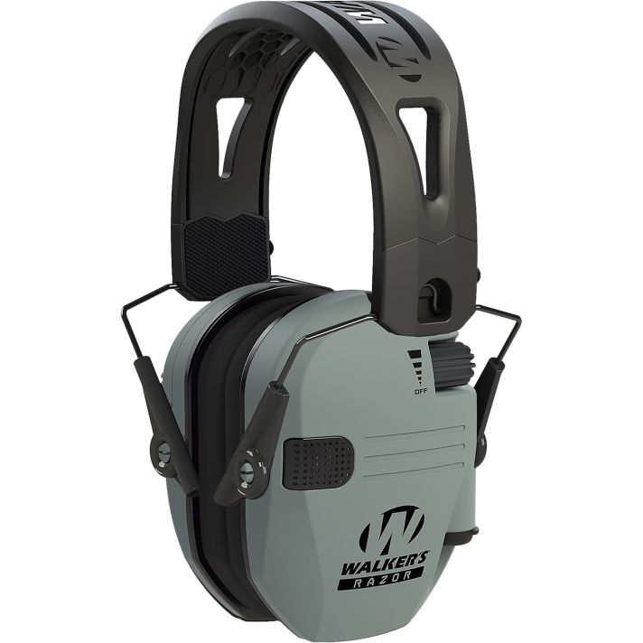 Walker's GWPRSEMRHBGY Razor Tacti-Grip 23 dB Over the Head Battleship Gray/Black Polymer