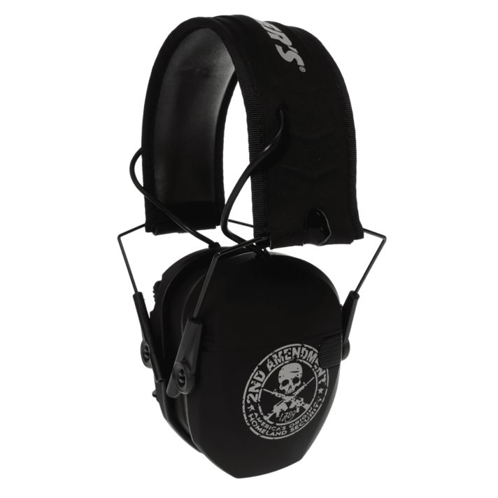 Walker's GWPRSEMFS2A Razor Slim Electronic Freedom Muff 23 dB Over the Head Black w/Distressed 2nd Amendment Polymer