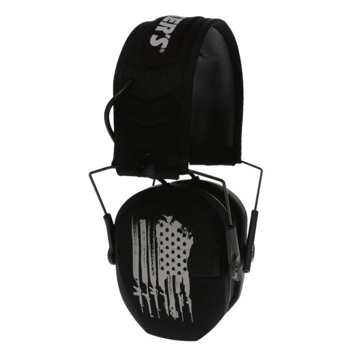 Walker's WPRSEMFSFLG Razor Slim Electronic Freedom Muff 23 dB Over the Head Black w/Distressed U.S Flag Polymer