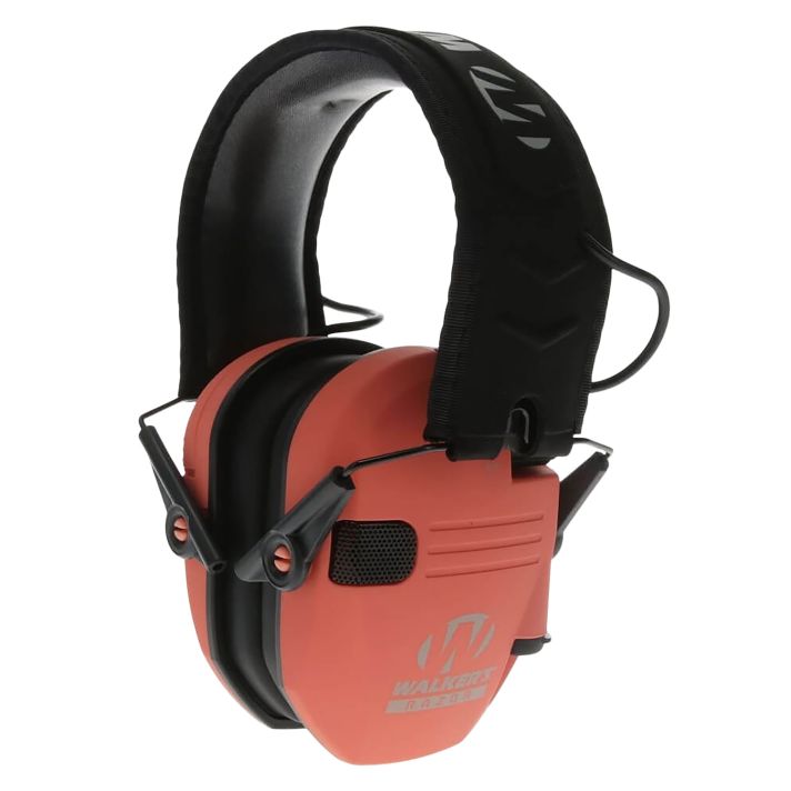 Walker's GWPRSEMCOR Razor Slim Electronic Muff 23 dB Over the Head Coral/Black Polymer