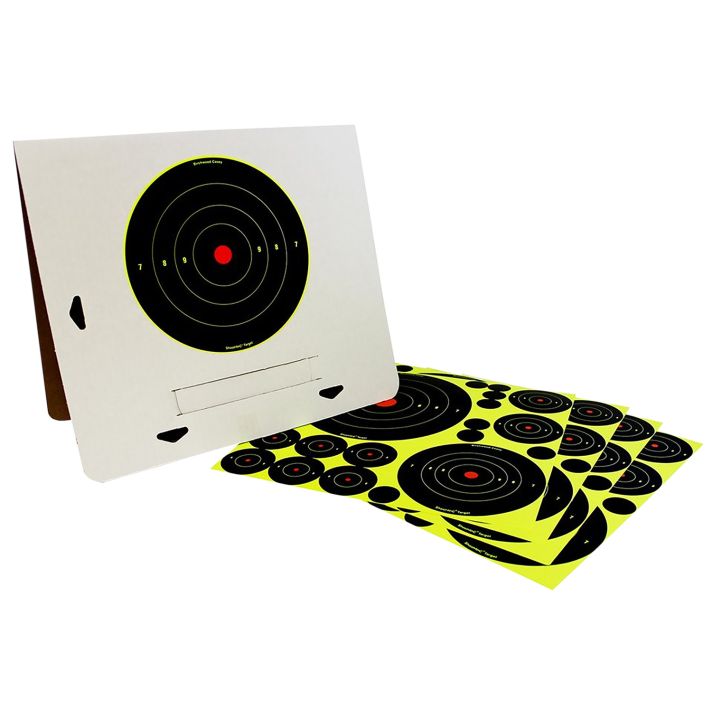 Birchwood Casey 34208 Shoot-N-C Reactive Target Variety Pack Self-Adhesive Paper Black/Yellow Bullseye 4 Pack