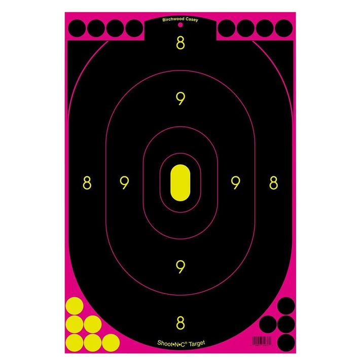 Birchwood Casey 34635 Shoot-N-C Reactive Target Self-Adhesive Paper Black/Pink 12"x18" Oval Silhouette 5 Pack
