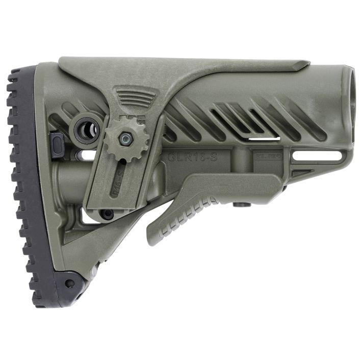 FAB Defense FXGLR16CPG GLR-16Tactical Buttstock for AR-15/ M4 w/Adjustable Cheek-Rest & Anti-Rattle Mechanism OD Green Polymer